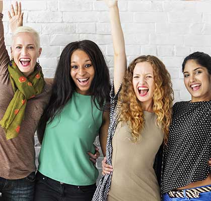 A group of women cheering