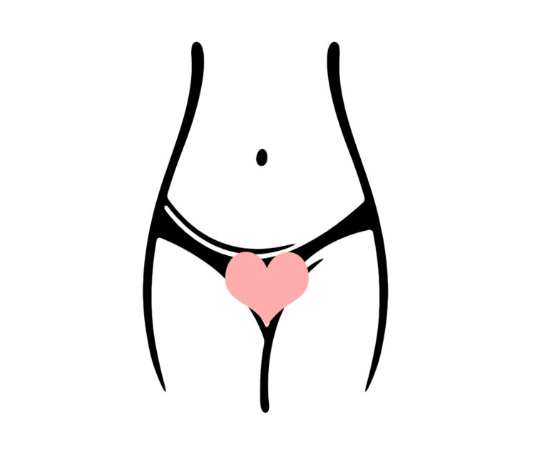 illustration of a woman's body with a heart over the vagina.