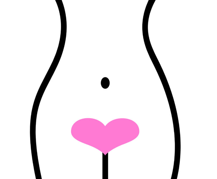 Illustration of a female figure with a heart over the vaginal area.